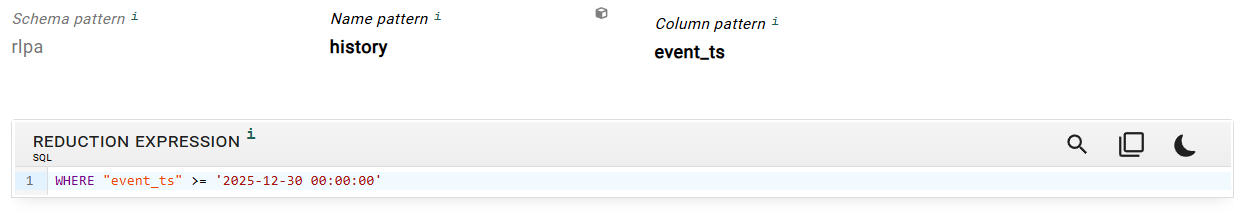 Screenshot of a simple Timestamp Reduction Rule
