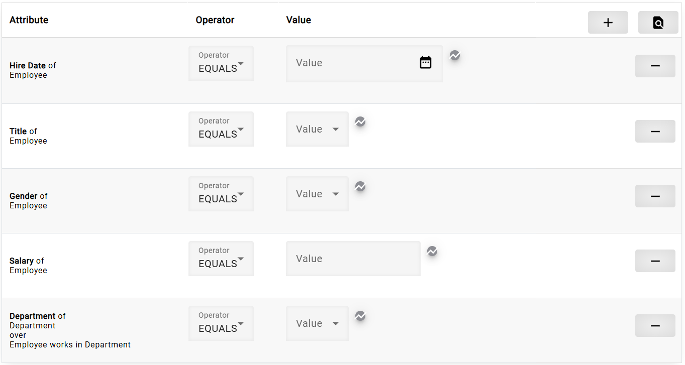 Test Data Finder configured filter list