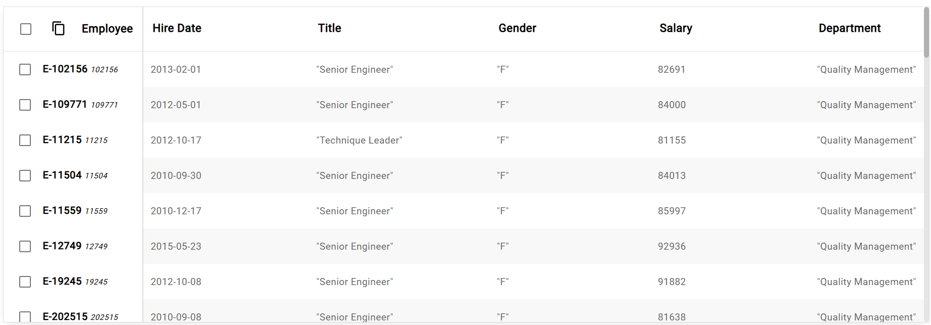 Test data matching the filter