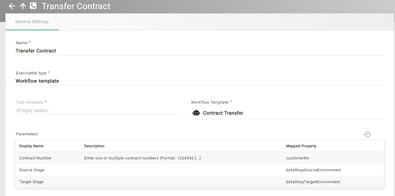 Screenshot to configure the data shop