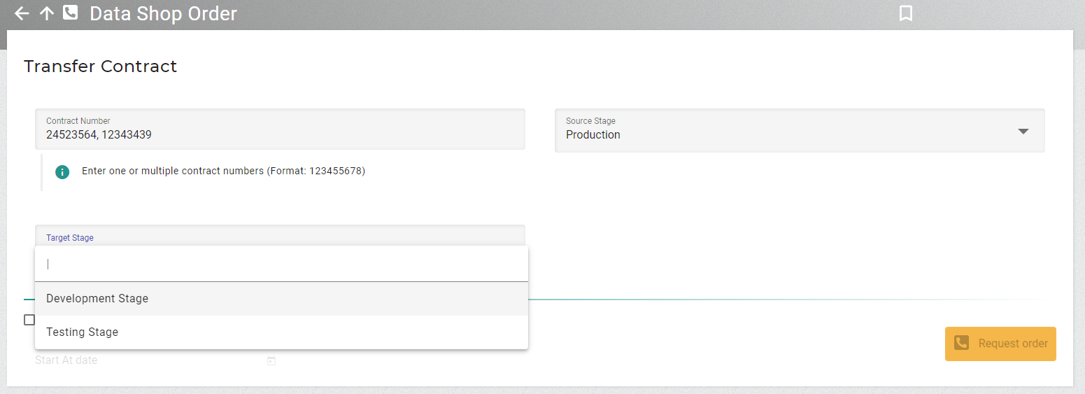 Screenshot to order the data shop that transfers contracts.