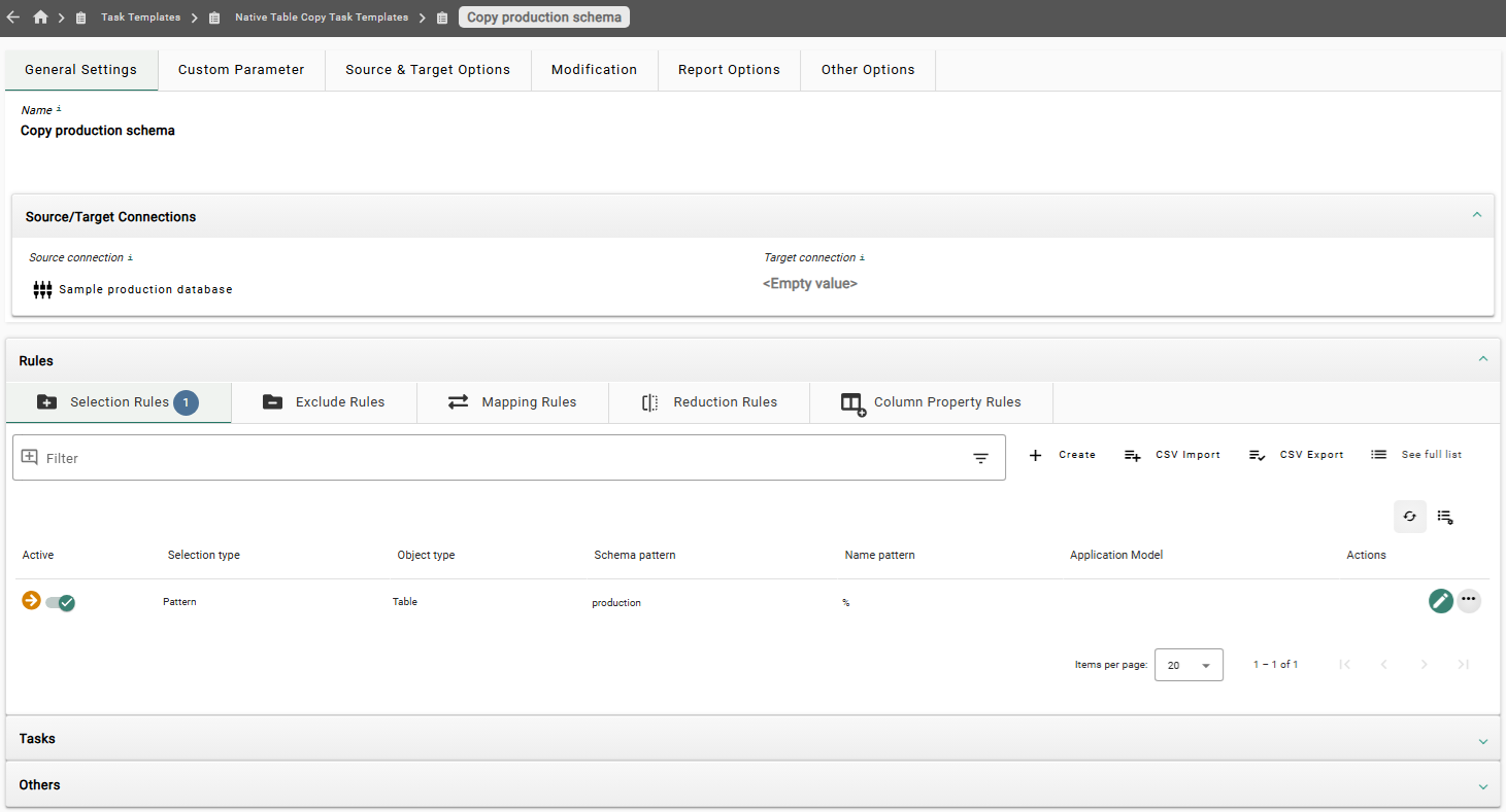 Create table copy task template