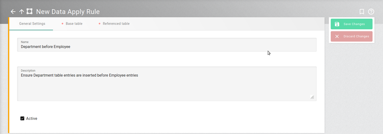 Screenshot of data apply rule settings