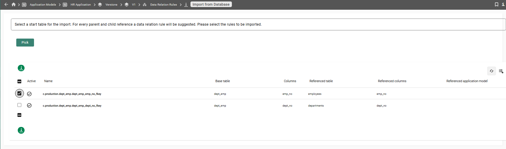 Screenshot showing a list of foreign keys with the first entry selected