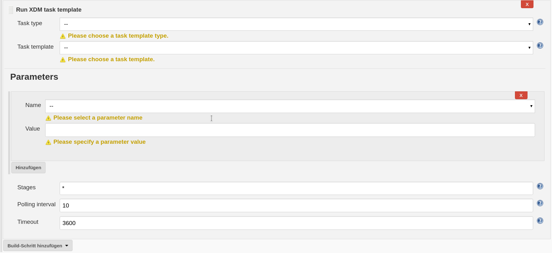 Screenshot of the Jenkins plugin showing the task template invocation configuration