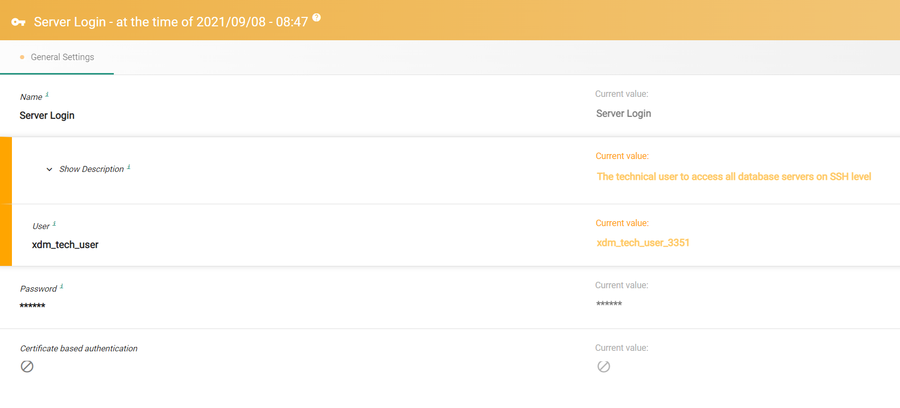 User interface history page