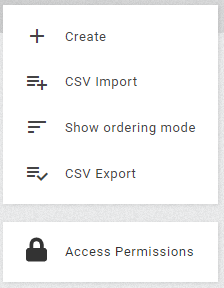 User interface list actions