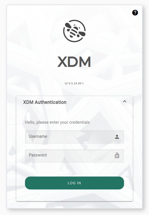 User interface login screen