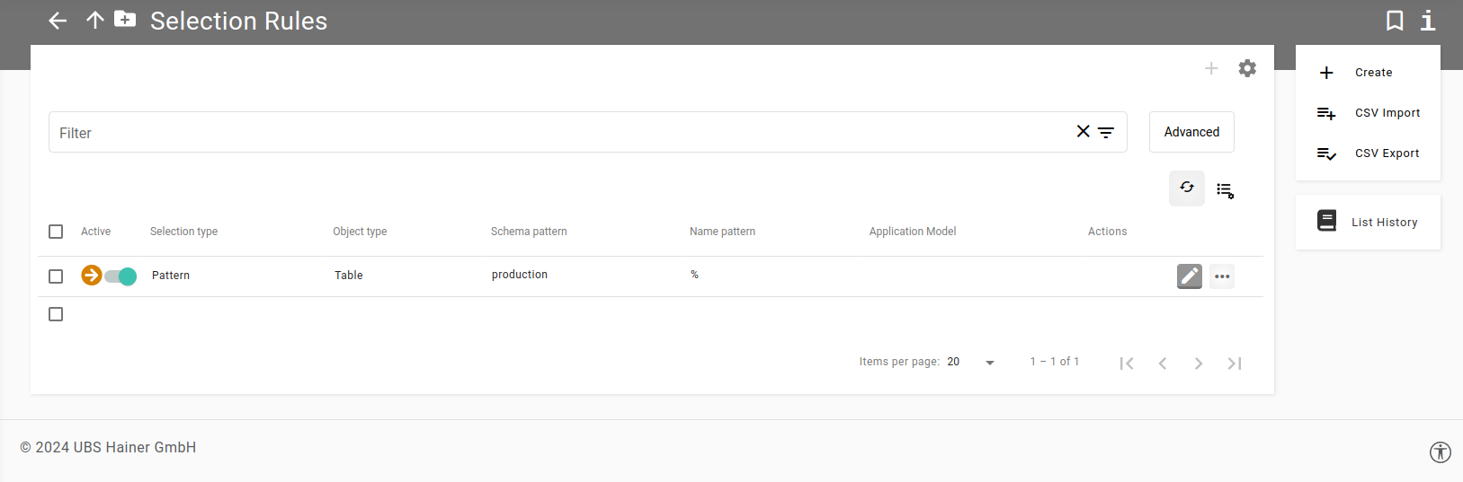 User interface main area