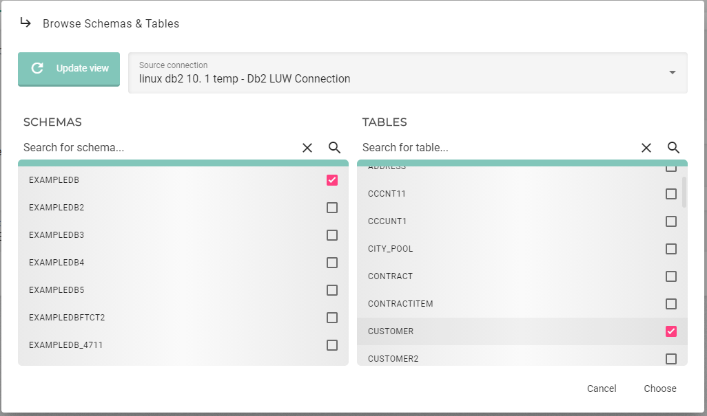 User interface table picker