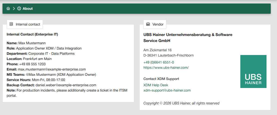 Screenshot of the about page
