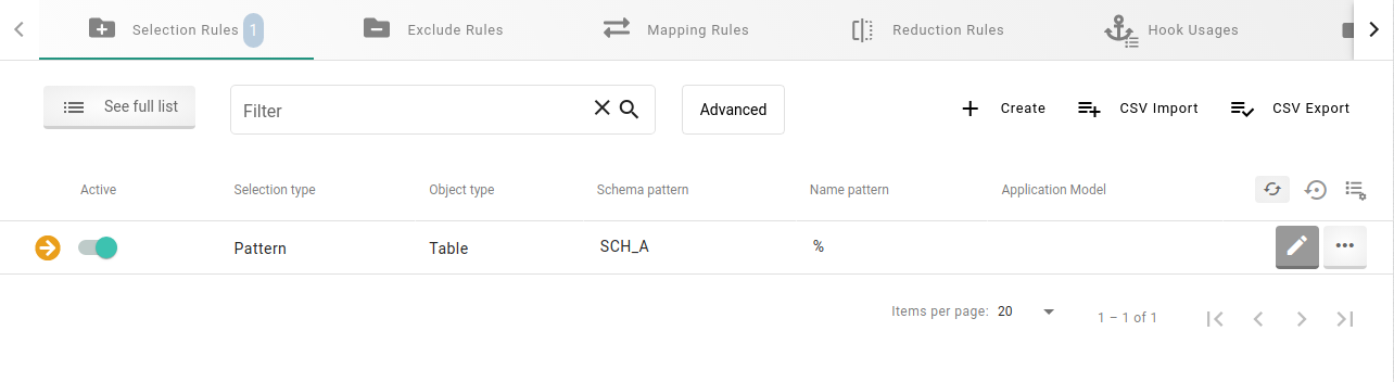 Screenshot showing selection rules to select an entire schema